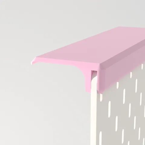 Pegboard top shelf, up close, render