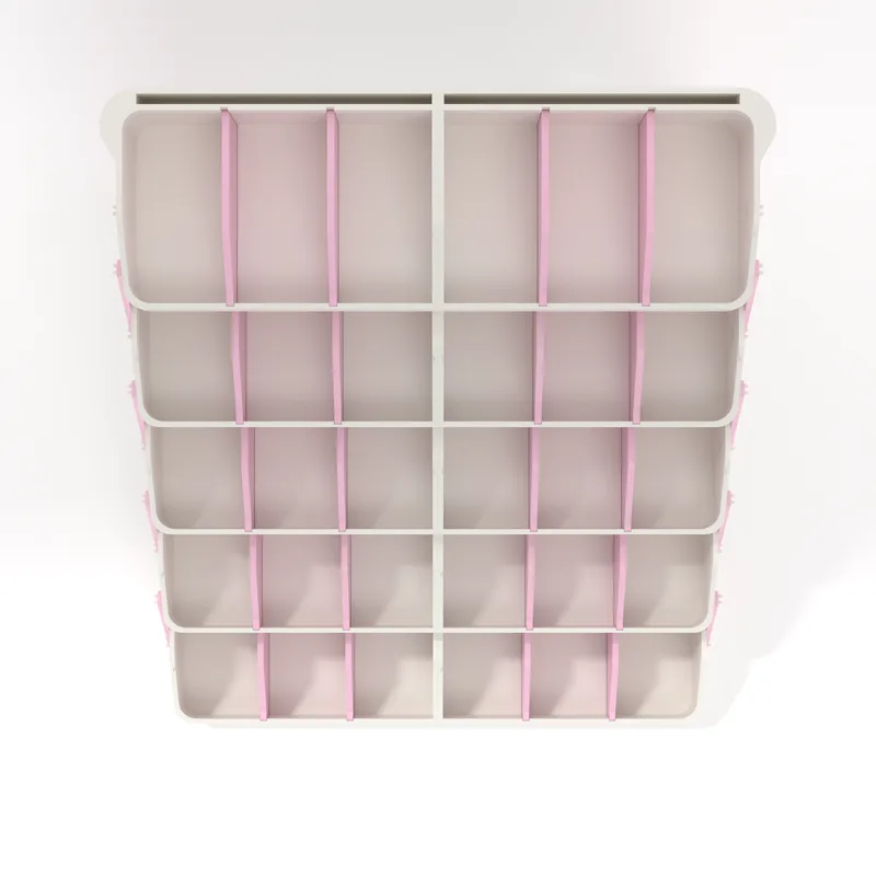 CantiLover JUMBO 5-tier stand for a 256 bed open, seen from above, showing the seam down the middle of each tier, render