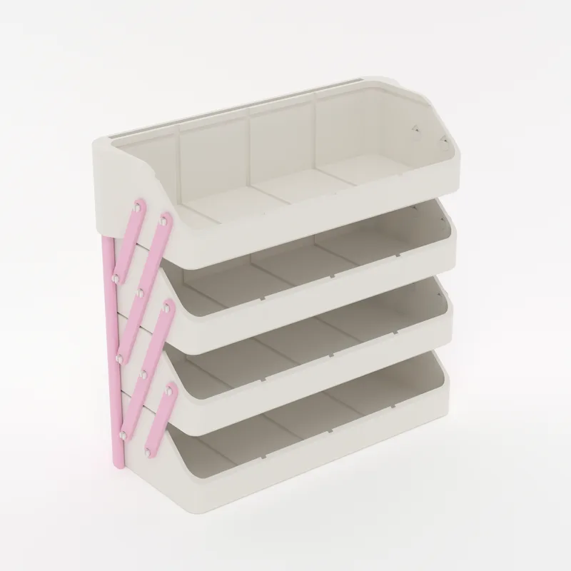 CantiLover Light 4-tier stand folded closed, trays stacked with the hinge arms along the side, render