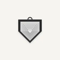 A medium-sized home plate fidget toy with a black border, a nested design, and a small loop at the top.